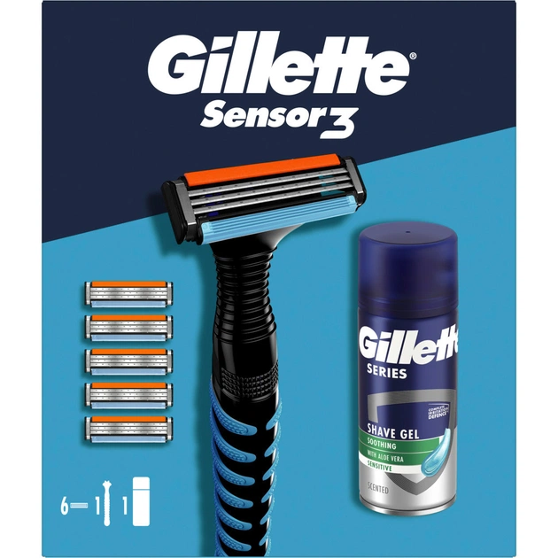 Набір косметики Gillette Бритва Sensor3 + 5 змінних лез + Гель для гоління Series 75 мл (8700216085243) - picture 2