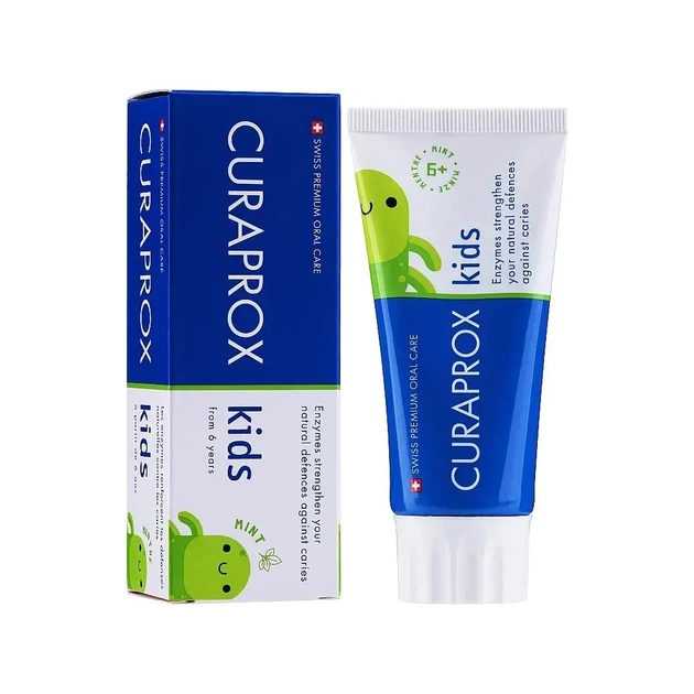 Детская зубная паста Curaprox Kids с фтором 1450 ppm от 6 лет вкус мяты 60 мл (TPkids1450M) - изображение 1