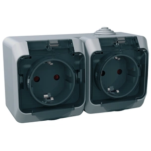 Розетка Schneider Electric CEDAR подвійна 2К+З зі шторками та прозорою кришкою сіра IP44 (WDE000625) зображення 1