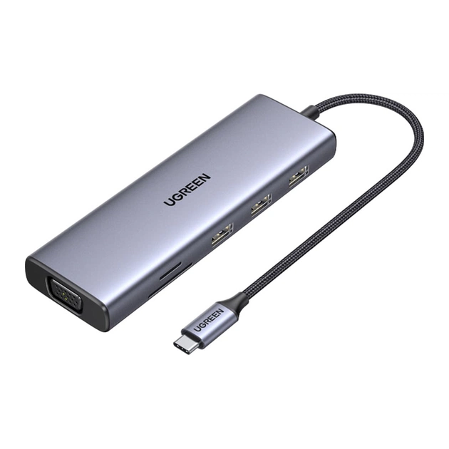 Концентратор Ugreen USB3.1 Type-C to HDMI60Hz/VGA/USB 3.0х3/RJ45/SD/TF/PD 100W 9-in-1 CM498 (15600) - изображение 1