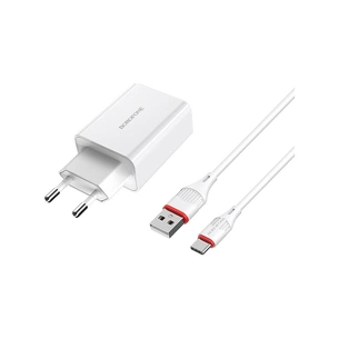 Зарядний пристрій BOROFONE BA21A Long Journey USB QC3.0 + cable USB to USB-C 18W White (6931474702487) зображення 1
