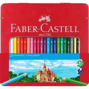 Олівці кольорові Faber-Castell "Замок" 24 кольори в металевій коробці, 115824 (27985) зображення 1
