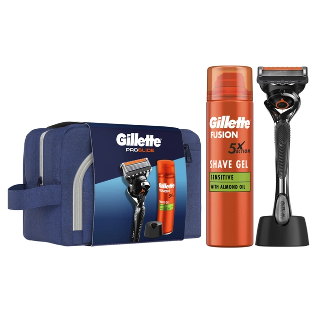 Набір косметики Gillette Бритва ProGlide з 1 змінним лезом + Гель для гоління Fusion5 200 мл + Підставка + Косметичка (8700216534420) - picture 1
