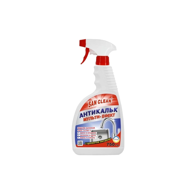 Спрей для чистки ванн San Clean Антикальк Мульти-эффект 750 г (4820003546215) - изображение 1