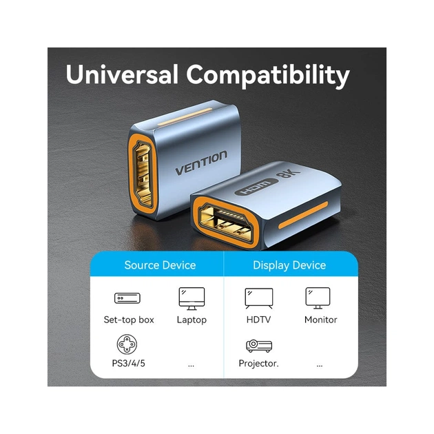 Перехідник HDMI F to HDMI F 8K Aluminum black Vention (AIUH0) - зображення 5