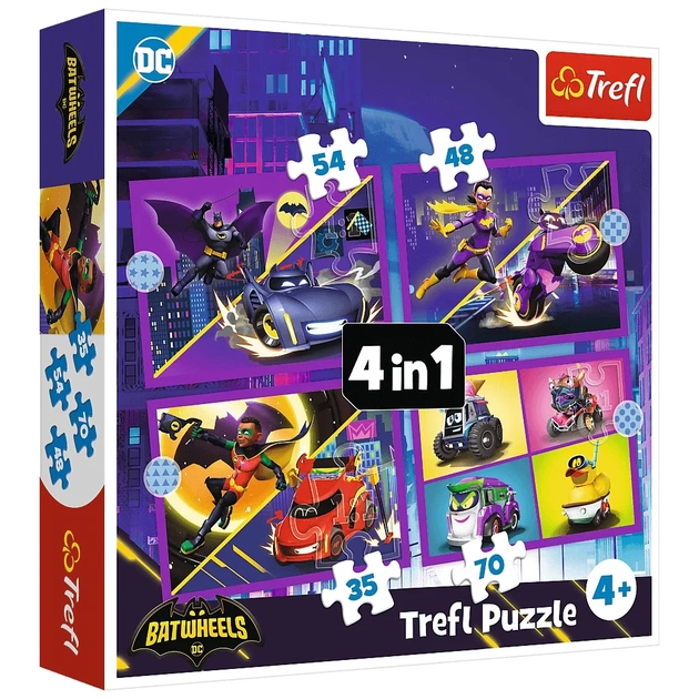 Пазл Trefl Batwheels Встречайте Batwheels 4 в 1 (35, 48, 54, 70) (5900511346589) - изображение 1
