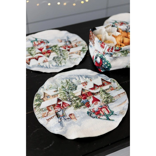 Серветка на стіл Прованс гобеленова з велюром Снігова зима D 35см (036442) - зображення 3