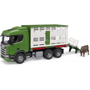 Спецтехніка Bruder Scania Super 560R для перевезення тварин 1:16 з коровою (03548) зображення 1