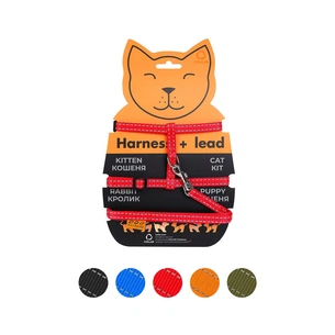 Шлея для котів Dog Extreme з нейлону з повідцем Ш 10 мм Д 110 см червона (42853) зображення 1