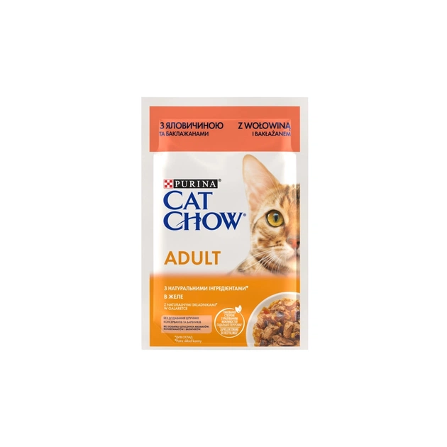 Вологий корм для кішок Purina Cat Chow Adult з яловичиною та баклажанами в желе 85г (7613036595025) - picture 1