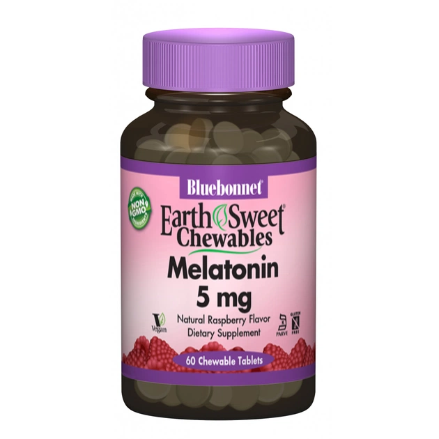 Амінокислота Bluebonnet Nutrition Мелатонін 5 мг, Смак Малини, Earth Sweet Chewables, 60 жувал (BLB-00996) - зображення 1