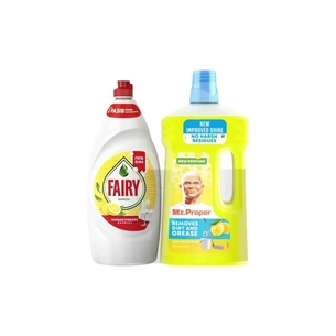 Набір побутової хімії Fairy Лимон 900 мл + Засіб для миття підлоги та стін Mr. Proper Лимон 1 л (8006530252515) зображення 1