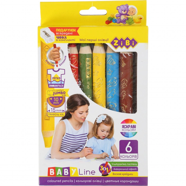 Олівці кольорові ZiBi Baby Line Mini Super Jumbo зі стругачкою 6 кол. (ZB.2453) - зображення 1