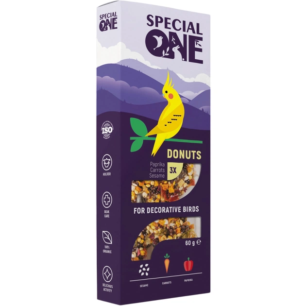 Вітаміни для птахів Special One Пончики «Паприка, морква, кунжут» 60 г (4823082425174) - picture 1