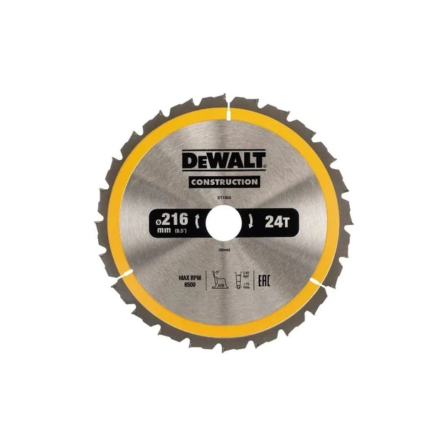 Диск пильний DeWALT CONSTRUCTION 216 х 30 мм, 24z (ATB) - 5 градусів (DT1952) - picture 1