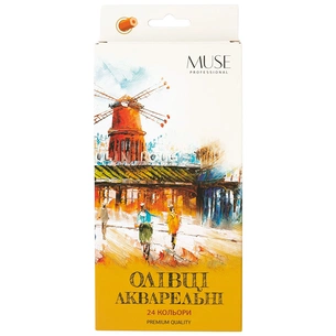 Олівці кольорові Muse Акварельні Шестигранні з пензликом та точилкою 24 шт (104M-24) зображення 1