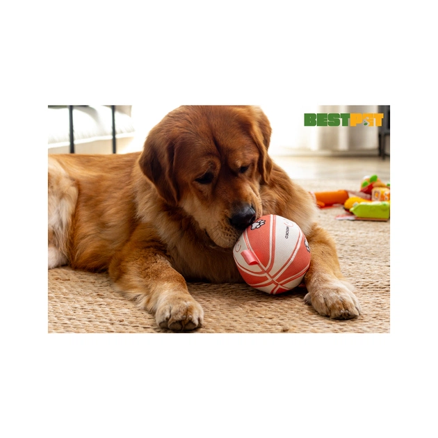 Іграшка для собак MISOKO&CO М'яч надувний у формі баскетбольного м'яча білий з рожевим 15 см (KINMSK70112) - picture 7