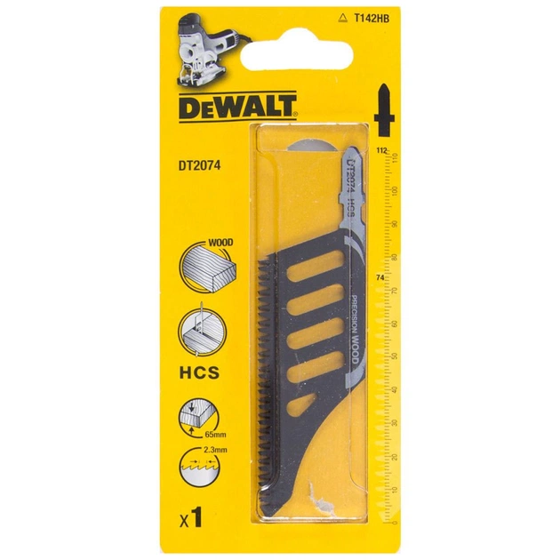 Полотно DeWALT для електролобзика, по деревині, прямий, L=112, WL=74, 2.3 мм, 1 шт (DT2074) - зображення 1