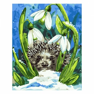 Картина по номерам Strateg Їжачок під підсніжниками 30х40 см (SV-0084) зображення 1