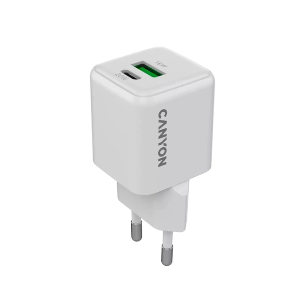 Зарядное устройство Canyon CU20AC GaN 20W 1xPD 1xQC EU White (CNS-CUW20AC) - изображение 1