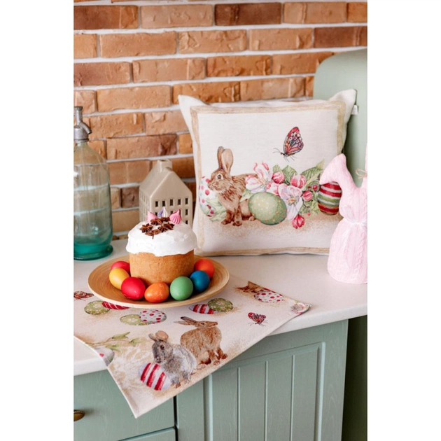 Наволочка Прованс гобеленова декоративна Зайчик з писанками і квітами Веснянка 45х45 см (034266) - picture 3