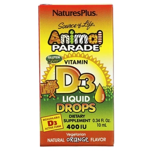 Вітамін Natures Plus Вітамін D3 400 МО для дітей, Смак апельсина, Animal Parade, Vitamin D3 (NAP-29941) зображення 1