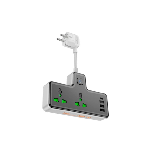 Сетевой фильтр питания HOCO AC11A, 2 роз, 3 USB, USB-C, 17W, 1,5м Black (AC11AB) - изображение 1