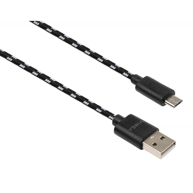 Дата кабель USB 2.0 AM to Micro 5P 2color nylon 1m black Vinga (VCPDCMBN31BK) - зображення 1