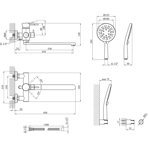 Змішувач Kroner Edelstahl Klassisch-SCH070 + змішувач Edelstahl Klassisch-SCH010 (CVS30149) - зображення 11