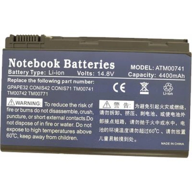 Акумулятор до ноутбука AlSoft Acer TM00741 5200mAh 8cell 14.8V Li-ion (A41118) - изображение 1