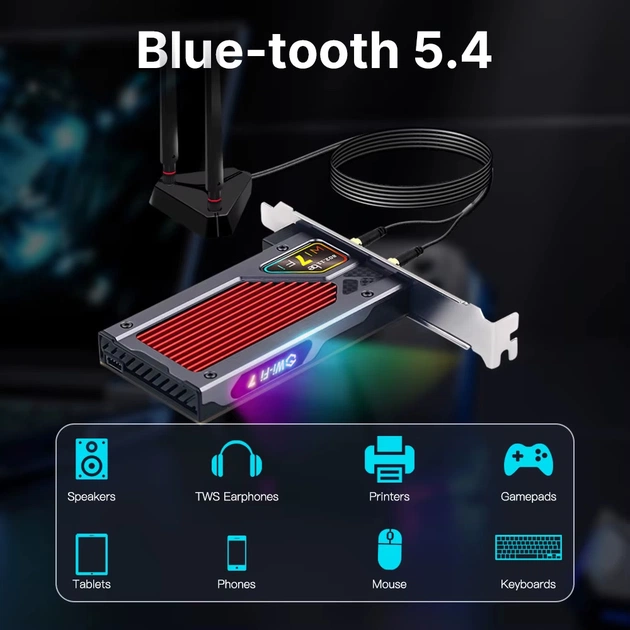 Бездротовий адаптер Fenvi FV-BE8800RGB Wi-Fi 7, Bluetooth 5.4 Gaming Tri Band 2.4G/5G/6GHz - picture 4