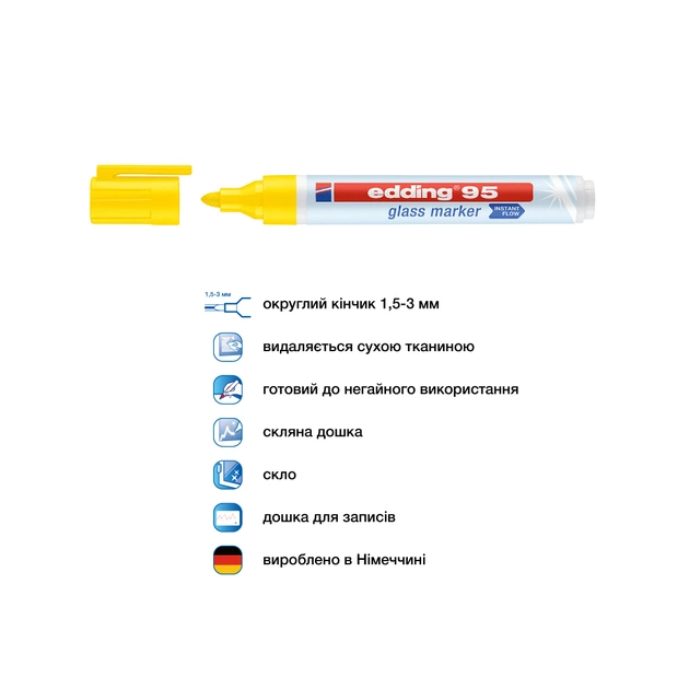 Маркер Edding Glass e-95 1,5-3 мм круглий жовтий (e-95/05) - picture 4