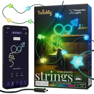 Гірлянда Twinkly Smart LED Strings USB 200 Star-shaped RGB LEDs, Green Wire, USB-C 12м (TWKS200RGB-G) зображення 1