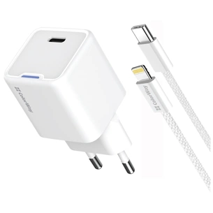 Зарядний пристрій ColorWay C101D GaN Mini 20W PD PPS USB-C + cable USB-C to Lightning white (CW-CHS059PDL-WT) изображение 1