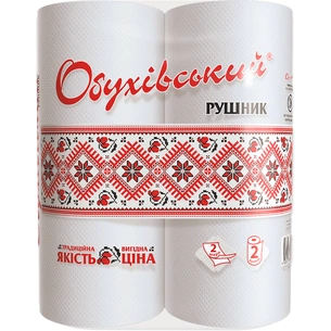 Паперові рушники Обухівський 2 шари білі 2 рулони (4820003833797) зображення 1