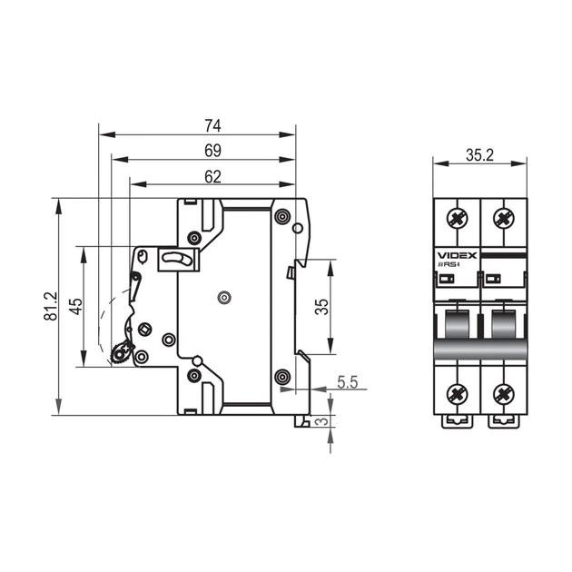 Автоматичний вимикач Videx RS4 RESIST 2п 50А С 4,5кА (VF-RS4-AV2C50) - зображення 4