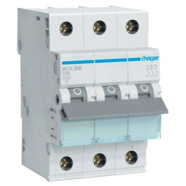 Автоматический выключатель Hager 3-п. C 6A (6kA) 3M (B) (MCN306) - изображение 1