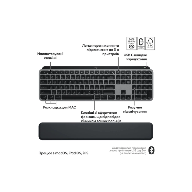 Комплект Logitech MX Keys S Combo для MAC Bluetooth/Wireles UA Space Grey (920-012845) - зображення 4