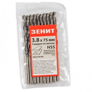 Свердло Зеніт HSS по металу 3.8х75 мм (10 шт) (30300038) зображення 1