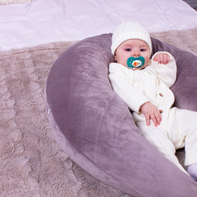 Подушка MirSon для вагітних та годування №8303 Velvet Line 28-0005 Ashen Велюр 30х170х20 см (2200006200284) - picture 9