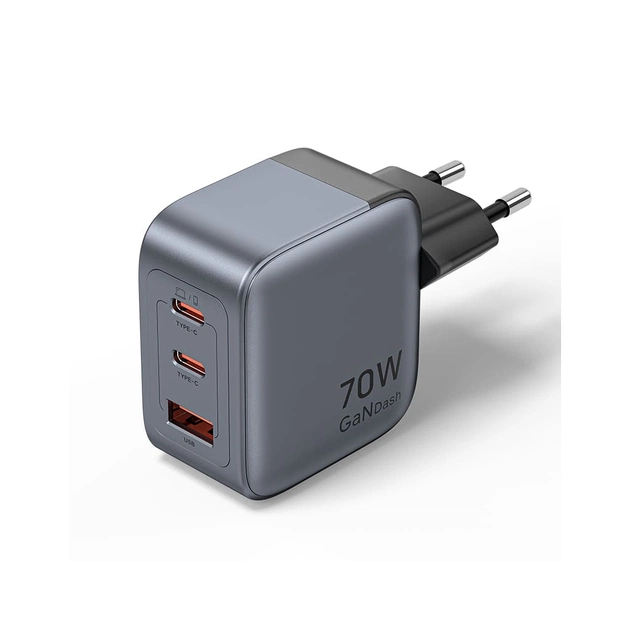 Зарядний пристрій Vention 2xUSB-C PD70W + 1xUSB QC3.0 22.5W GaN gray (FEXH0-EU) - зображення 1