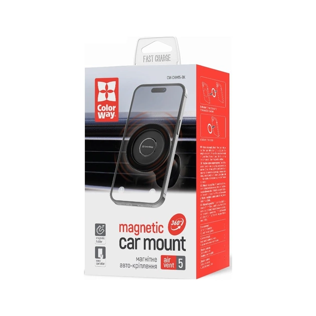 Універсальний автотримач ColorWay Magnetic Air Vent-5 (360° rotation) (CW-CHM15-BK) - picture 11