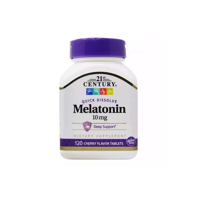 Амінокислота 21st Century Мелатонін, 10 мг, вишневий смак, Melatonin, 120 таблеток (CEN-27503) - зображення 1