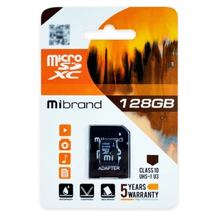 Карта пам'яті Mibrand 128GB microSDXC UHS-I U3 + SD-адаптер (MICDHU3/128GB-A) зображення 1