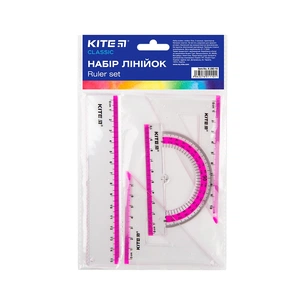 Лінійка Kite набір: лінійка 15 см, 2 косинця, транспортир (рожева смуга) (K-280-10) зображення 1