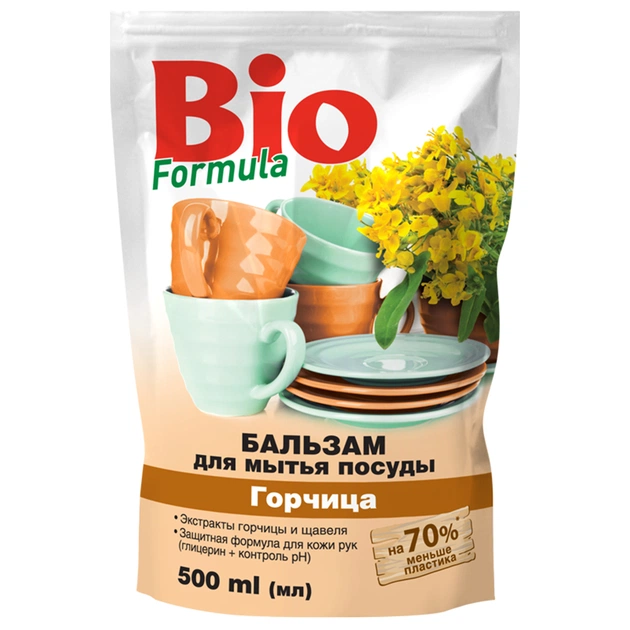 Средство для ручного мытья посуды Bio Formula Горчица дой-пак 500 мл (4823015922756) - изображение 1