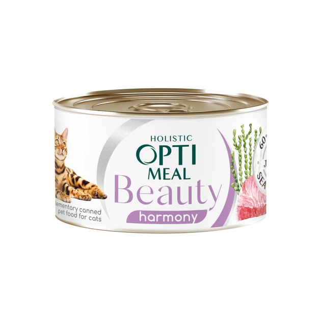 Консервы для кошек Optimeal Beauty Harmony полосатый тунец в желе с водорослями 70 г (4820215366236) - изображение 1