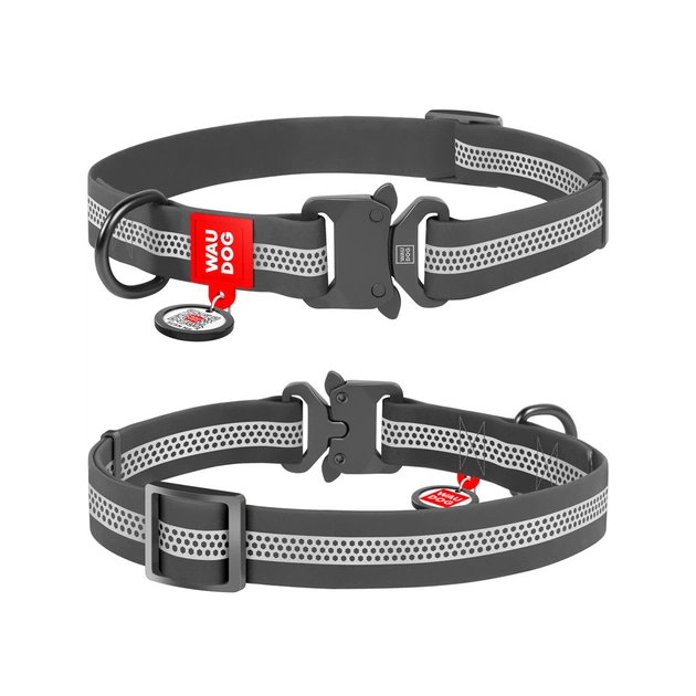 Ошейник для животных WAUDOG Waterproof из QR металлическая пряжка-фастекс Ш 25 мм Д 34-49 см серый (261011) - изображение 1