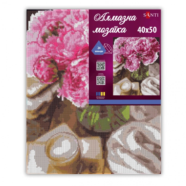 Картина по номерам Santi алмазна мозаїка "Півонії та ранок", 40*50см на підрамн (956063) - picture 2