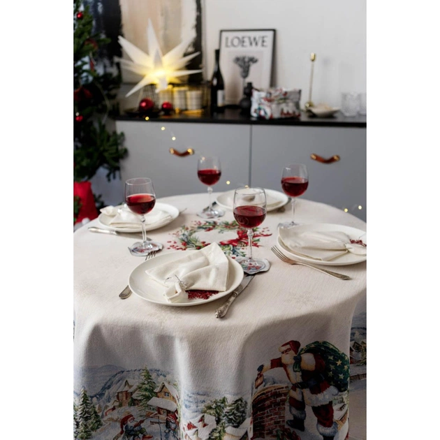 Скатертина Прованс гобеленова з велюром Снігова зима Dx180 см (037482) - picture 7